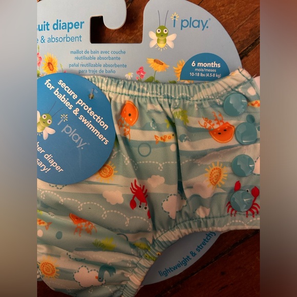 iPlay Snap Reusable Swim Diaper- Light Aqua Sea Friends- 6 Months - Picture 4 of 4